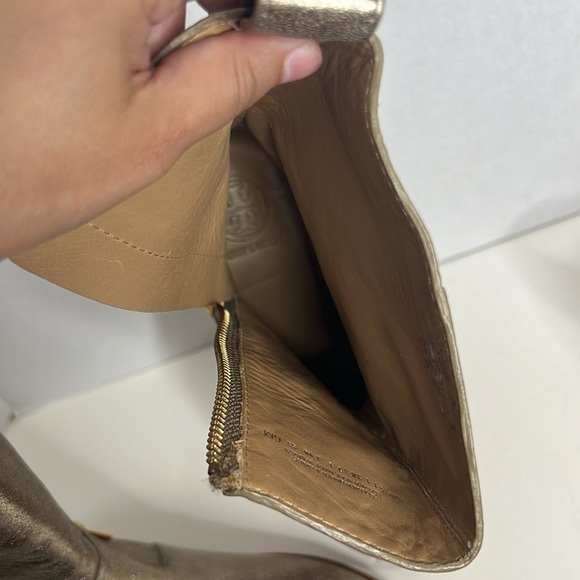 Tory Burch Halle Metallic Gold Leather Mid Calf Short Boots Shoes Size 6M - Picture 11 of 11